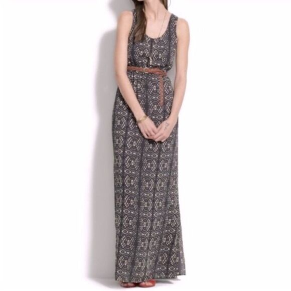 Madewell Dresses & Skirts - Madewell Blue Gray Geometric Lace Pattern Sleeveless Maxi Dress
